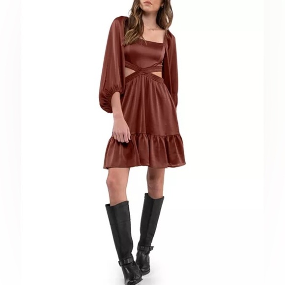 Blu Pepper Dresses & Skirts - ✨ Blu Pepper Rust Satin Cutout Mini Dress – Size M ✨